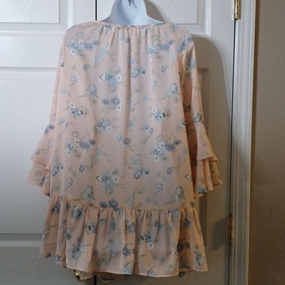 Jodifl  peach with floral print oversized tunic sheer blouse  Sz L - Picture 5 of 6